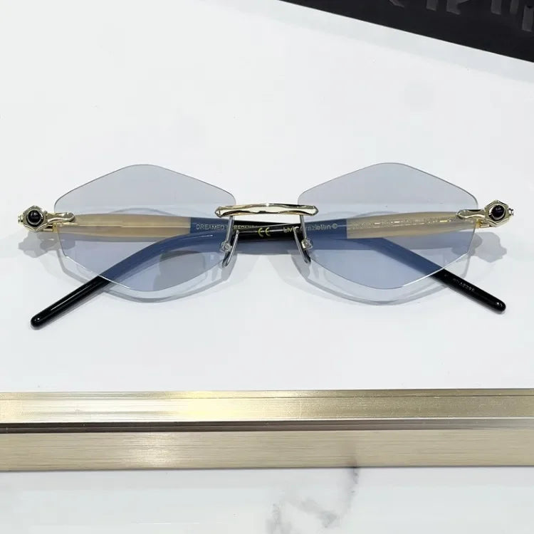 INS Maske P60 Luxury Rimless Sunglasses Men Hexagonal Acetate Handmande in Germany Designer Alloy Top Quality Trendy UV400 Women