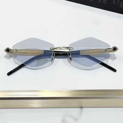 INS Maske P60 Luxury Rimless Sunglasses Men Hexagonal Acetate Handmande in Germany Designer Alloy Top Quality Trendy UV400 Women