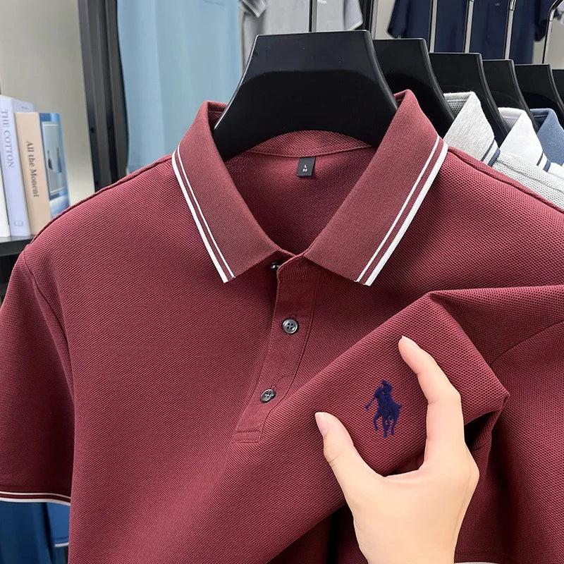 100% pure cotton men's short sleeved summer new golf casual polo shirt high-end brand designer pony embroidery design Tshirt top