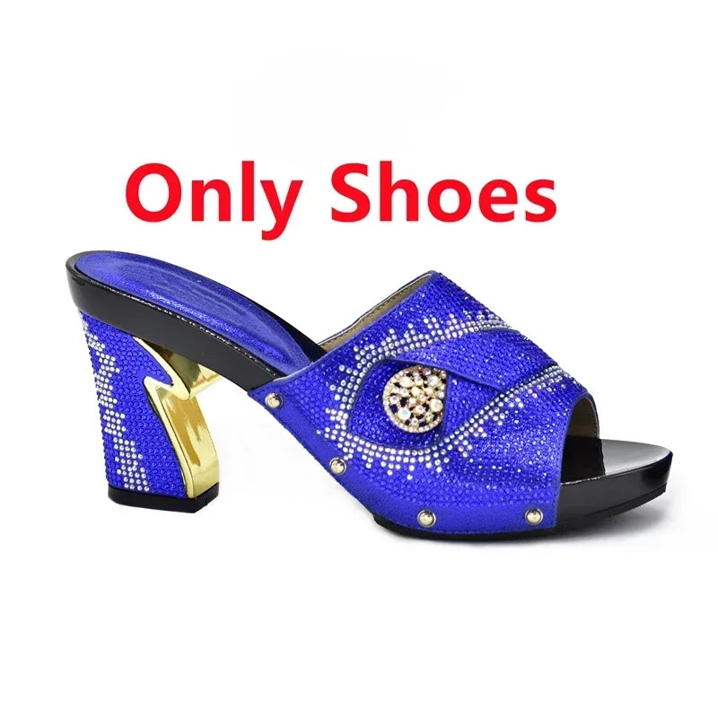 Italian Matching Shoes and Bag Set Decorated with Rhinestone African Shoes and Bag Set for Wedding High Quality Shoes Bag