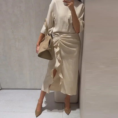 Women's Dress New Pleated Slit Midi Dress Spring Sexy Elegant Women's Long Dress