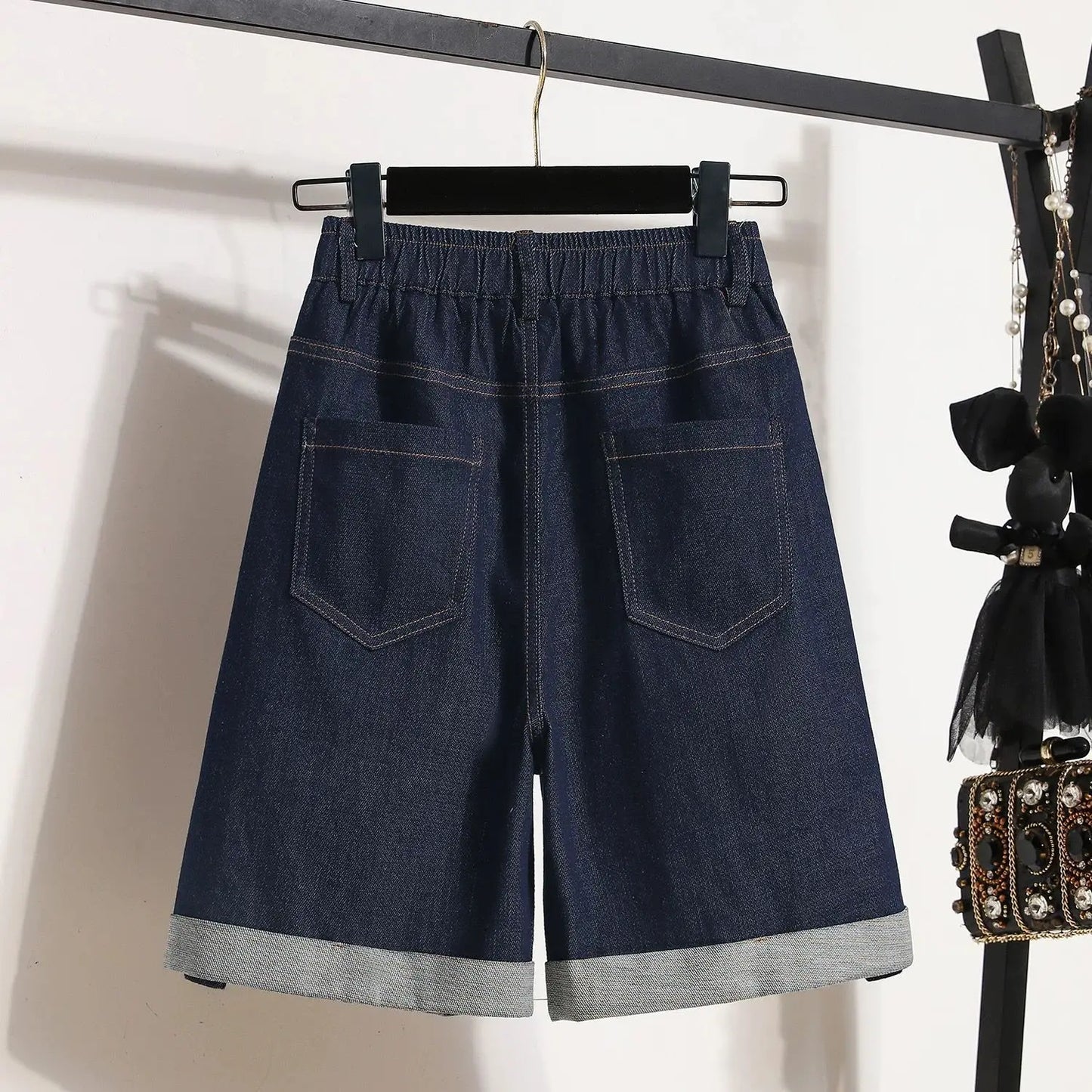 Women Denim Shorts 2026 New Summer Elastic High Waisted Jeans Ice Silk Wide-leg Pants Ladies Loose Solid Cowboy Shorts Size 5XL