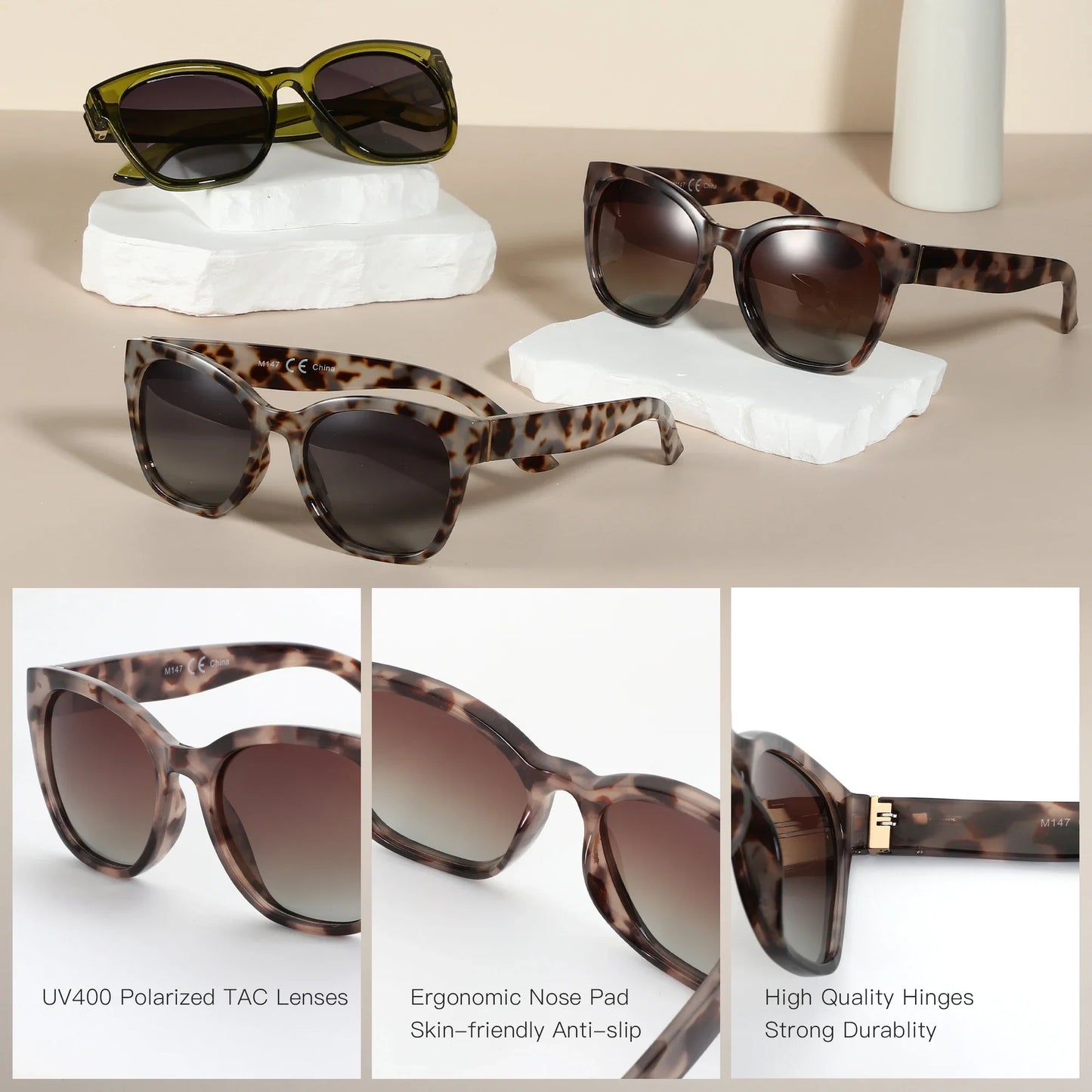 Fashion Original Thick Butterfly Frame Polarized Sunglasses for Women Chunky Uv400 Protection Shade Cat Eye Sun Glasses