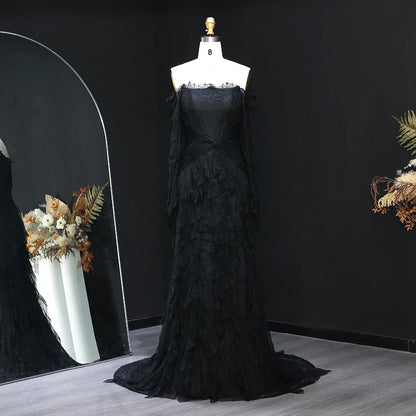 Said Luxury Blue Lace Evening Dress Saudi Arabia Elegant Off Shoulder Wedding Guest Gowns Formal Party Dress SF519 Custom