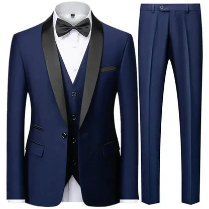 Black Blazer Set Men Autumn Wedding Party 3 Pieces Set Large Size Male Blazer Coat Pants and Vest Black Fashion Slim Fit Suits
