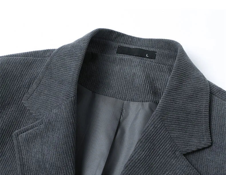 2026 Spring/Fall Men's Blue Suit Jacket, Black Long-Sleeve V-Neck Single-Breasted Formal Coats, Asian Fit Slim Cut.