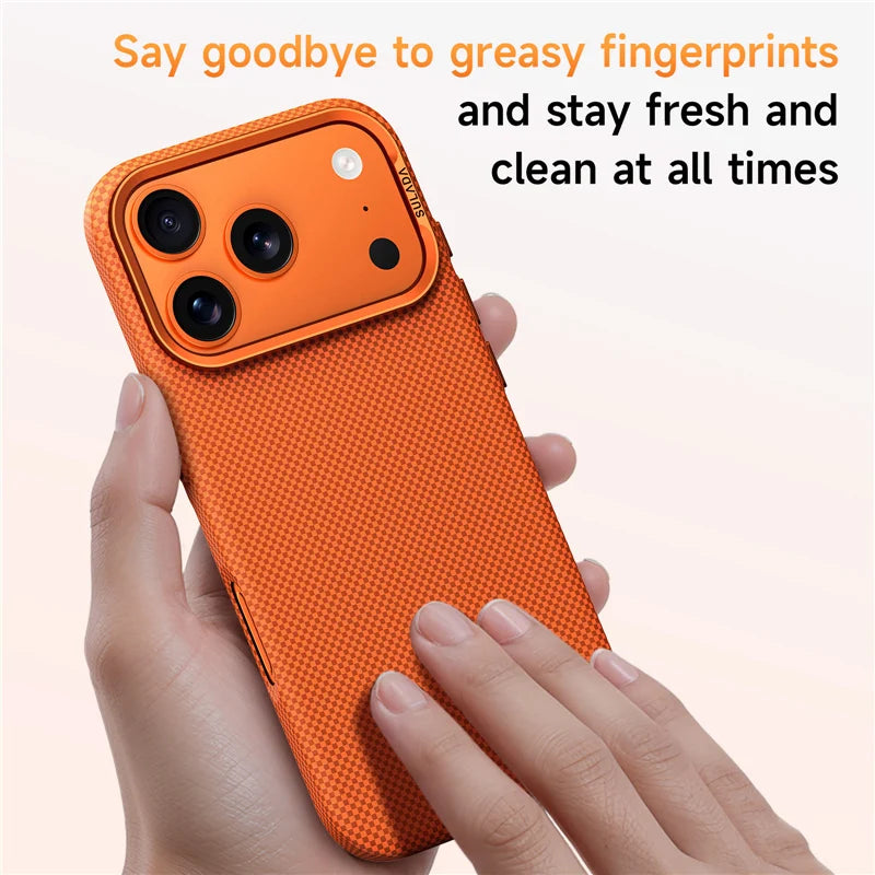Luxury Plaid Texture Metal Lens For Magsafe Case For iPhone 17Pro 16Pro 17 17Pro Max Ultrathin Matte Shockproof Hard PC Cover