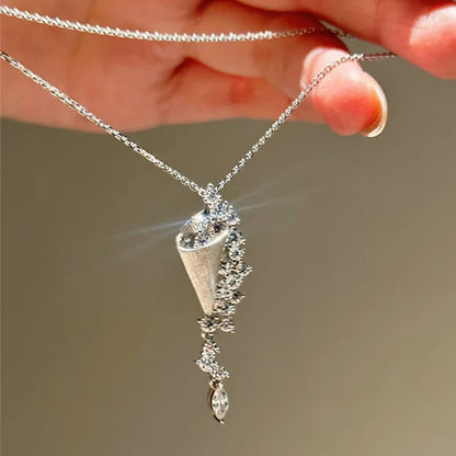 Marquise/Round Cut Moissanite Necklace Exquisite Tassel Pendant Necklaces For Women Collarbone Chain Jewelry Gift