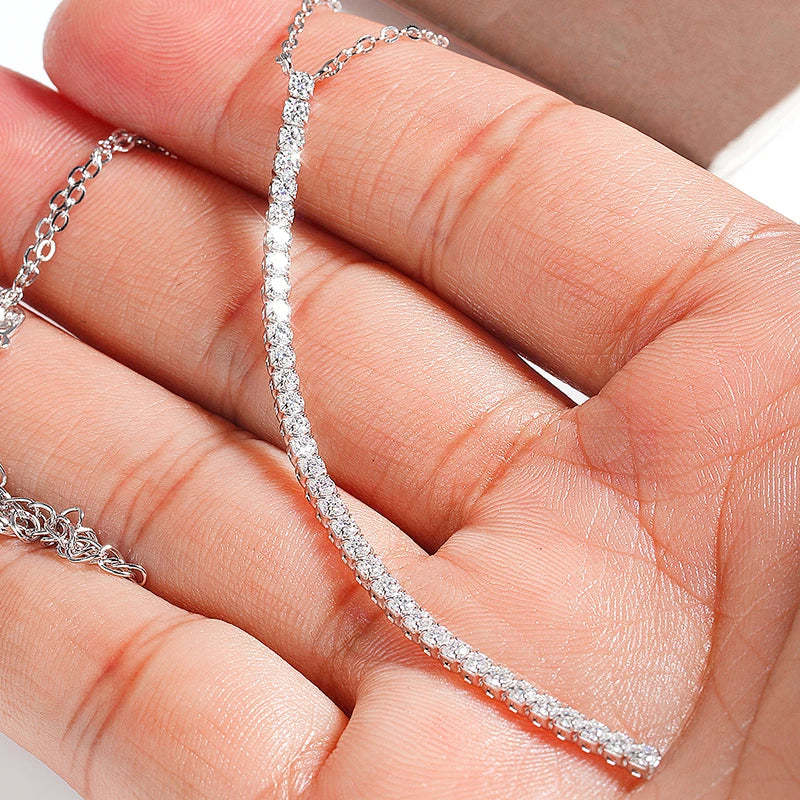2mm Moissanite Necklaces for Women Long Bar Line Pendant Drop Y Chain Dainty Jewelry GRA s925 Sterling Silver Necklace