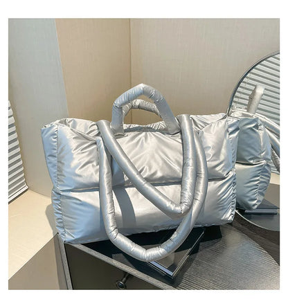 Fashion Large Capacity Puffer Shoulder Bags Padded Women Handbags Casual Nylon Quilted Big Tote Bag Warm Winter Shopper Purses