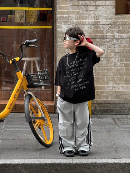 2026 Summer New Korean Style Handsome Baby Boy Letter Print Casual Short Sleeve T-Shirt