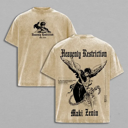Zenin Maki Print T-shirt Jujutsu Kaisen Anime Clothing Men Women Cotton Tshirts Vintage Washed Tee Harajuku Oversized T Shirt