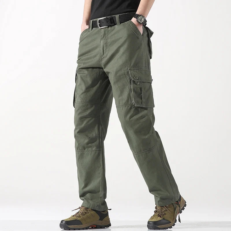Male Cargo Pants Tactical Cotton Overalls Outdoor Utility Work Trousers Relaxed Fit Big Size Hombre Clothing