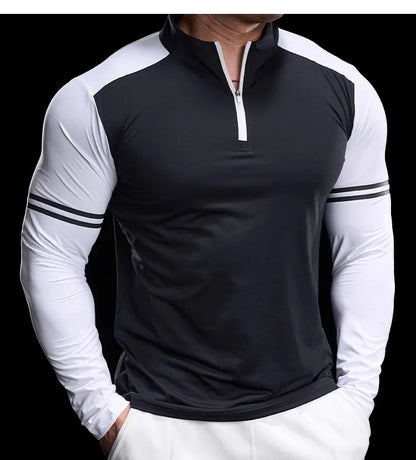 Men's Running Gym Fitness Tops Slim Fit Color-blocked Long-sleeved T-shirt Training Cycling Breathable Quid Quick-drying Clothes