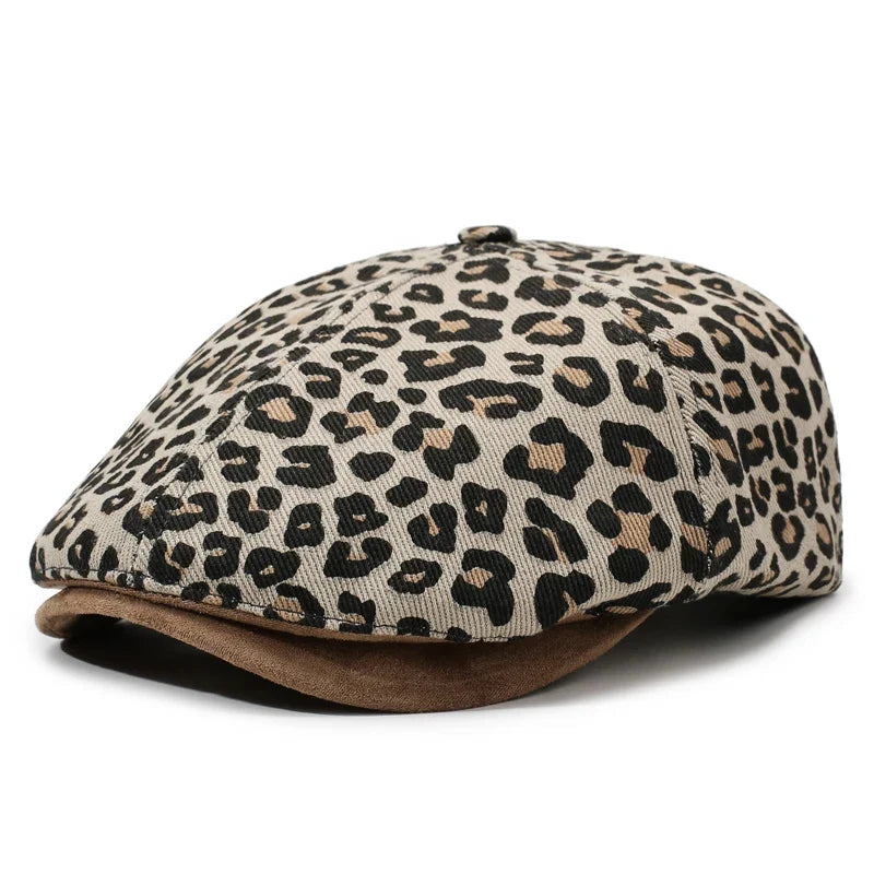 Leopard Print Newsboy Cap - New Style for Spring & Autumn, American Vintage Paperboy Hat
