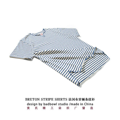 Summer men's pure cotton T-shirt, retro striped V-neck T-shirt from the United States, fashionable and versatile casual style