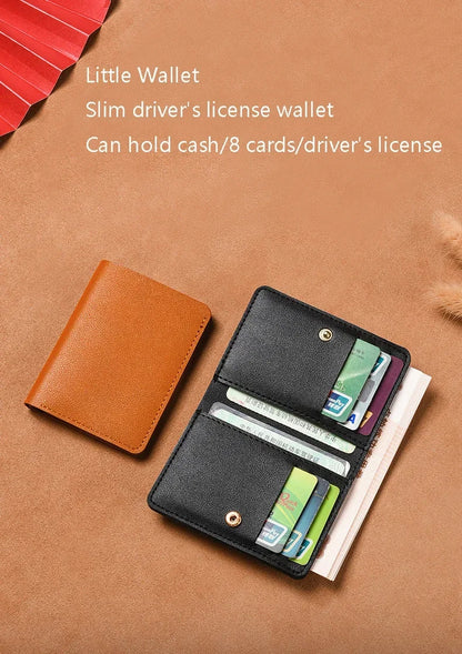 Portefeuille mini en cuir souple 2025 – Porte-cartes pliable fin avec bouton-pression pour femmes et hommes