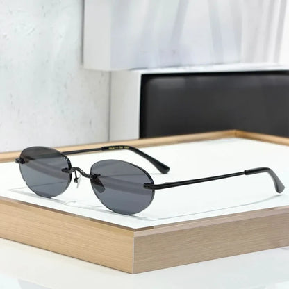 CLEO Small Oval Rimless Women's Sunglasses Alloy Men High Quality Fashion Design UV400 Handmade High Street Eyeglasses Wtih Case