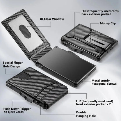 Portefeuille pour hommes, portefeuille minimaliste pour hommes 9-13 cartes, portefeuille compact et mince avec pince à billets et fenêtre d'identification, blocage RFID intelligent Pop Up C