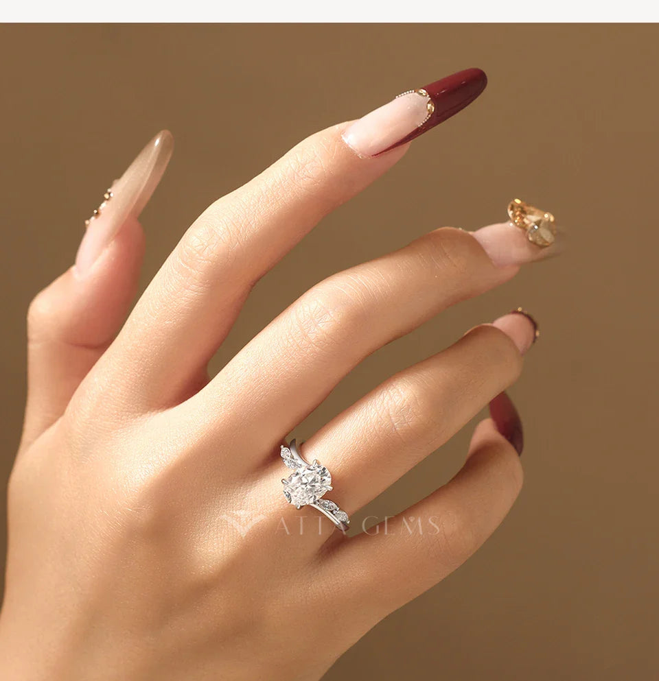 Oval Cut 2CT All Moissanite Rings For Women S925 Silver Marquise Side Stone Engagement Ring Elegant Bridal Jewelry Gift