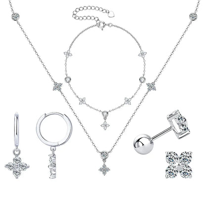 Moissanite Necklace Bracelet Earring 925 Sterling Silver Four Leaf Flower Pendant Moissanites Jewelry Set For Wedding Gift