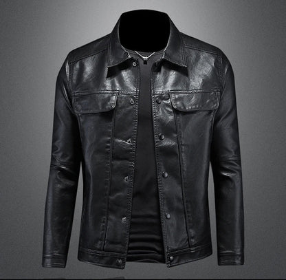 2024 Autumn and Winter New Men's Fashion Handsome with Solid Color Boutique Lapel Motorcycle Leather Coat Slim Fashion  M-5XL