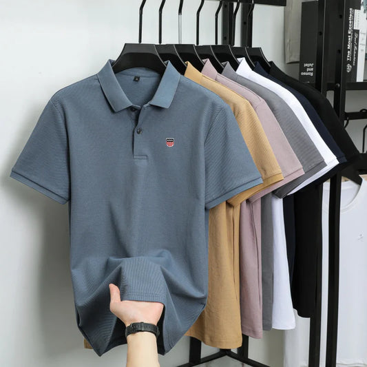 Luxury men's polo shirt brand embroidered short sleeved 100% cotton business casual skin friendly breathable summer new T-shirt