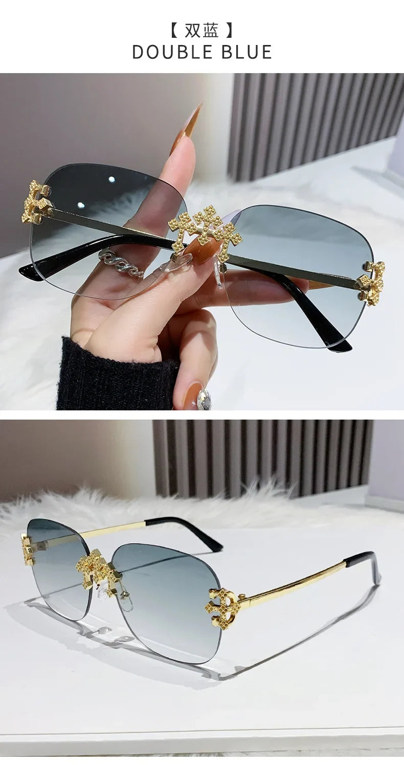2025 New Frameless Sunglasses Women Men High-end Fashion Sunscreen Ladies Square Sun Glasses Alloy Legs Gafas De Sol UV400