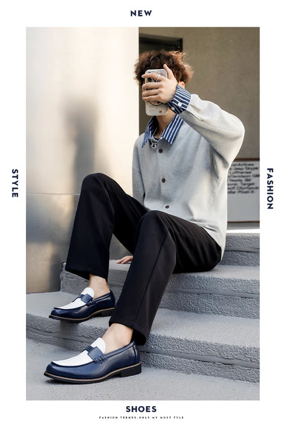 Luxury Brand Loafers Men's Black and White Color Leather Shoes Slip-on Fashion Soft-soled Casual Shoes Party Wedding Moccasin
