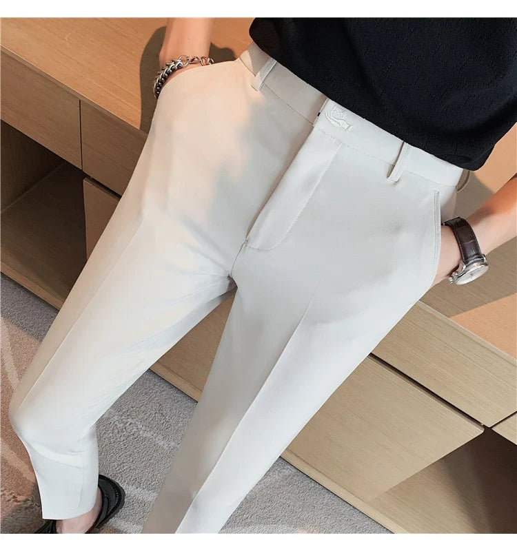 High Quality British Style Business Casual Pants Men's Spring Summer Solid Color Slim Fit Formal Wear Suit Pants Men Clothing