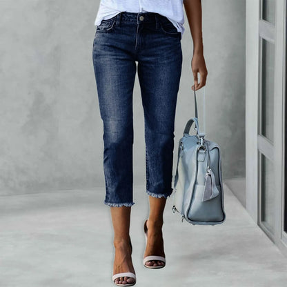 Ladies' Fashionable Slim Fitting Ripped Trendy Jeans Summer Streetwear Casual Distressed Stretchy Denim Pants