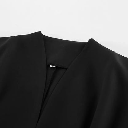 Elegant V-neck Tunics Black Suit 2026 Spring Women's Long Sleeve Single Breasted Slim Blazers Ruched Outerwear Streetwear