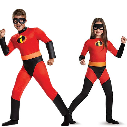 Children's Halloween Anime Costume Incredible Mr. 2 Costume Cosplay Children's Superhero Fancy Dress Up Children's Red jumpsuit