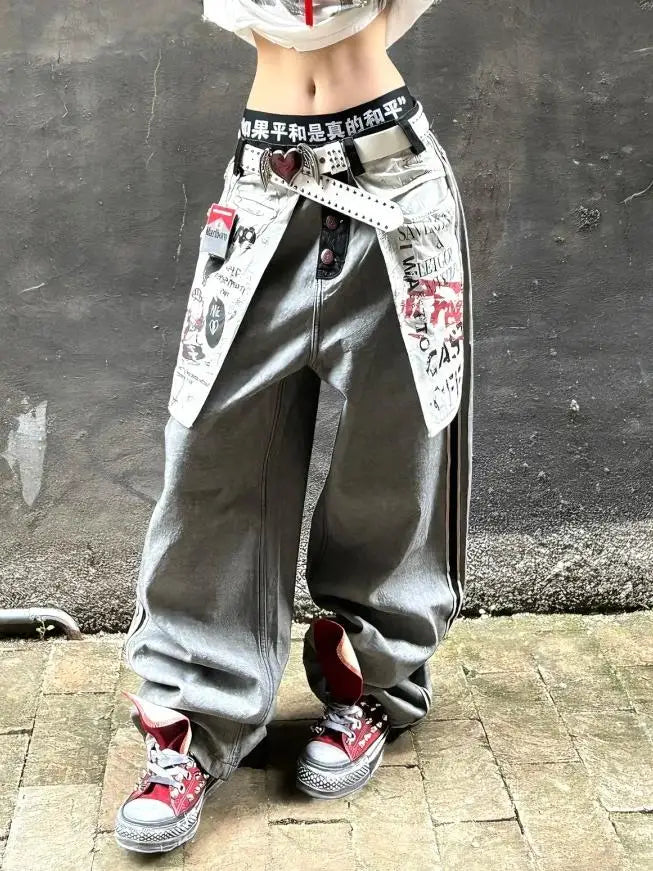 2025 Autumn Winter Women's Denim Pants Y2K Low Rise Stacked Jean Harajuku Goblin Core Cowboy Japanese Wide Fit Baggy Grunge Men