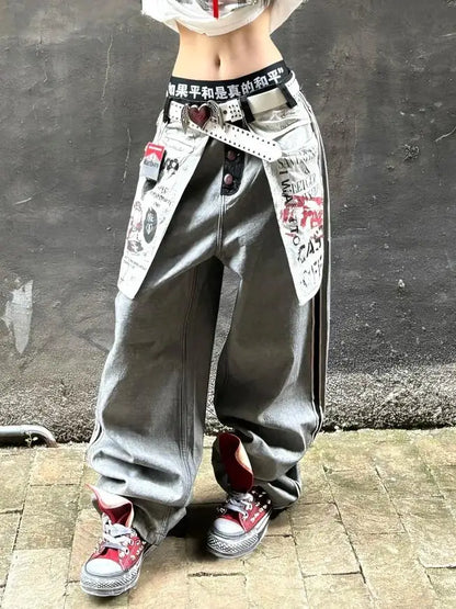 2025 Autumn Winter Women's Denim Pants Y2K Low Rise Stacked Jean Harajuku Goblin Core Cowboy Japanese Wide Fit Baggy Grunge Men