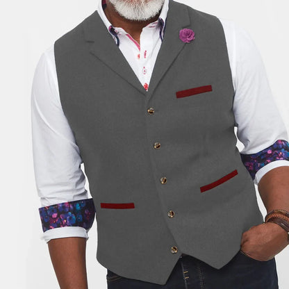 Men Vest Brown Herringbone With Lapel Single Button Waistcoat For Wedding Banquet Prom Business Work Casual Daily Men Suit Vest