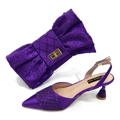 2025 Fashion Brown Color Women's Party Shoes and Bag Set With Elegant Diamond Butterfly Design - Stylish and Chic
