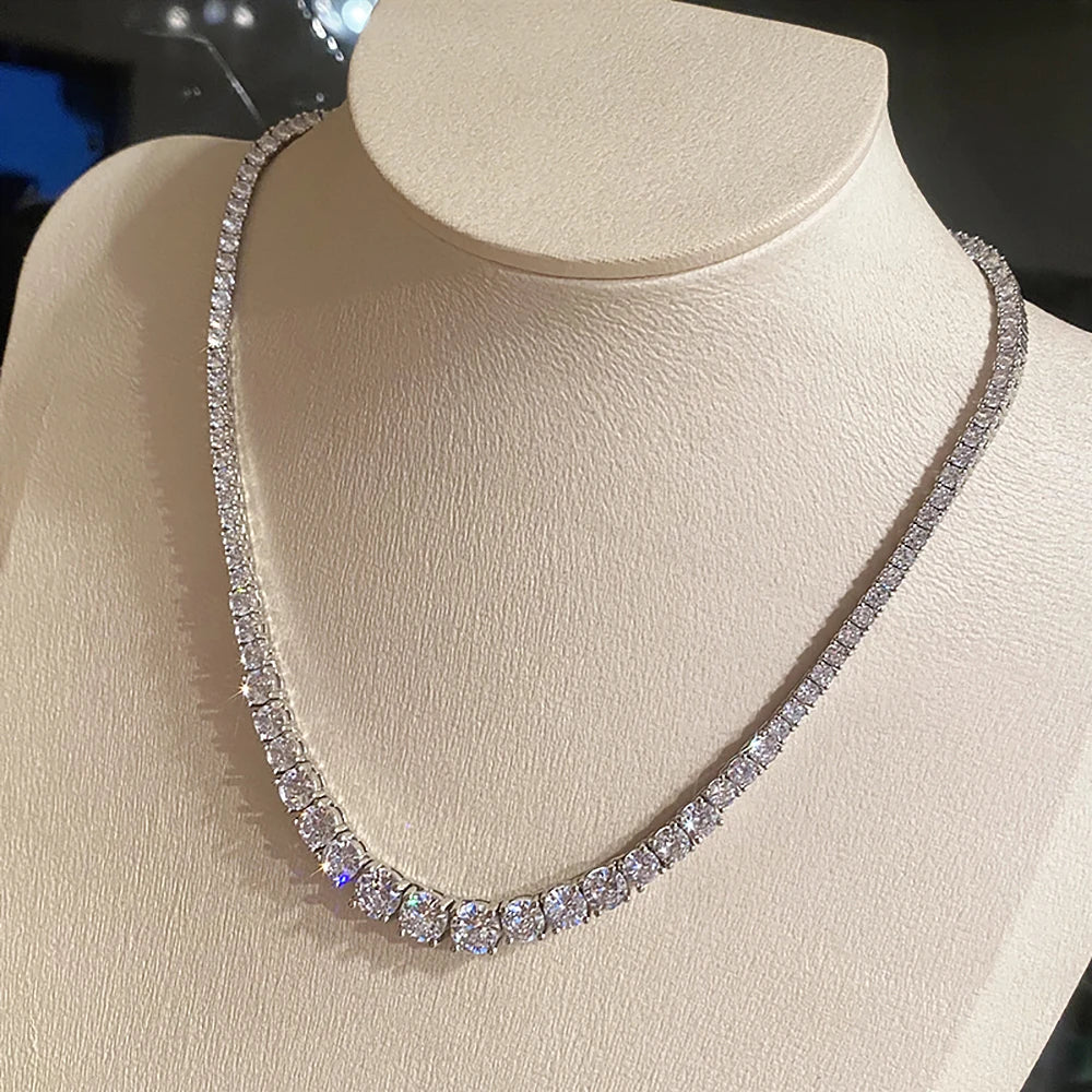 Moissanite Diamond Tennis Necklace with Certificate 3-5mm Size Gradient Diamond Riviera Necklace S925 Silver Choker for Women