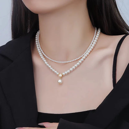 2025 Trendy Double-layer Imitation Pearl Bead Necklace Elegant Accessories For Womens Sexy Collarbone Chain Light Luxury Jewelry