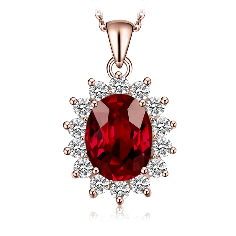 Princess Diana Created Blue Sapphire Ruby Simulated Emerald 925 Sterling Silver Pendant Necklace Women No Chain