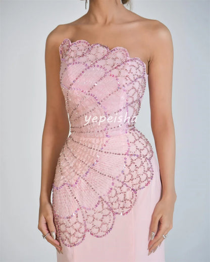 Customized Classic Chiffon Sequined Beading Rhinestone Draped A-line Scalloped Long Dresses Bespoke Occasion Dresses Exquisite
