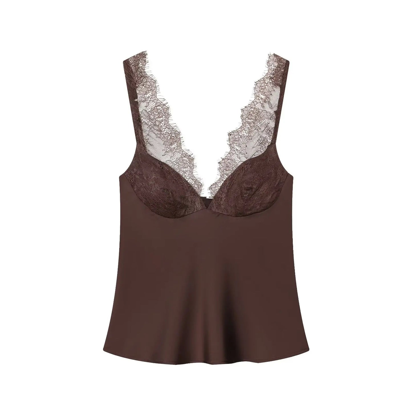 Elegant Women Lace Splice Sexy Satin Sling Tops 2026 Spring Summer Fashion Female V-Neck Backless Slimming Underwear Vest