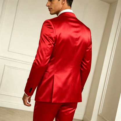Luxury Men's Satin Suit 3 Piece Set Notch Lapel Slim Fit 1 Button Blazer Vest Pants for Formal Groom Groomsmen Prom Party