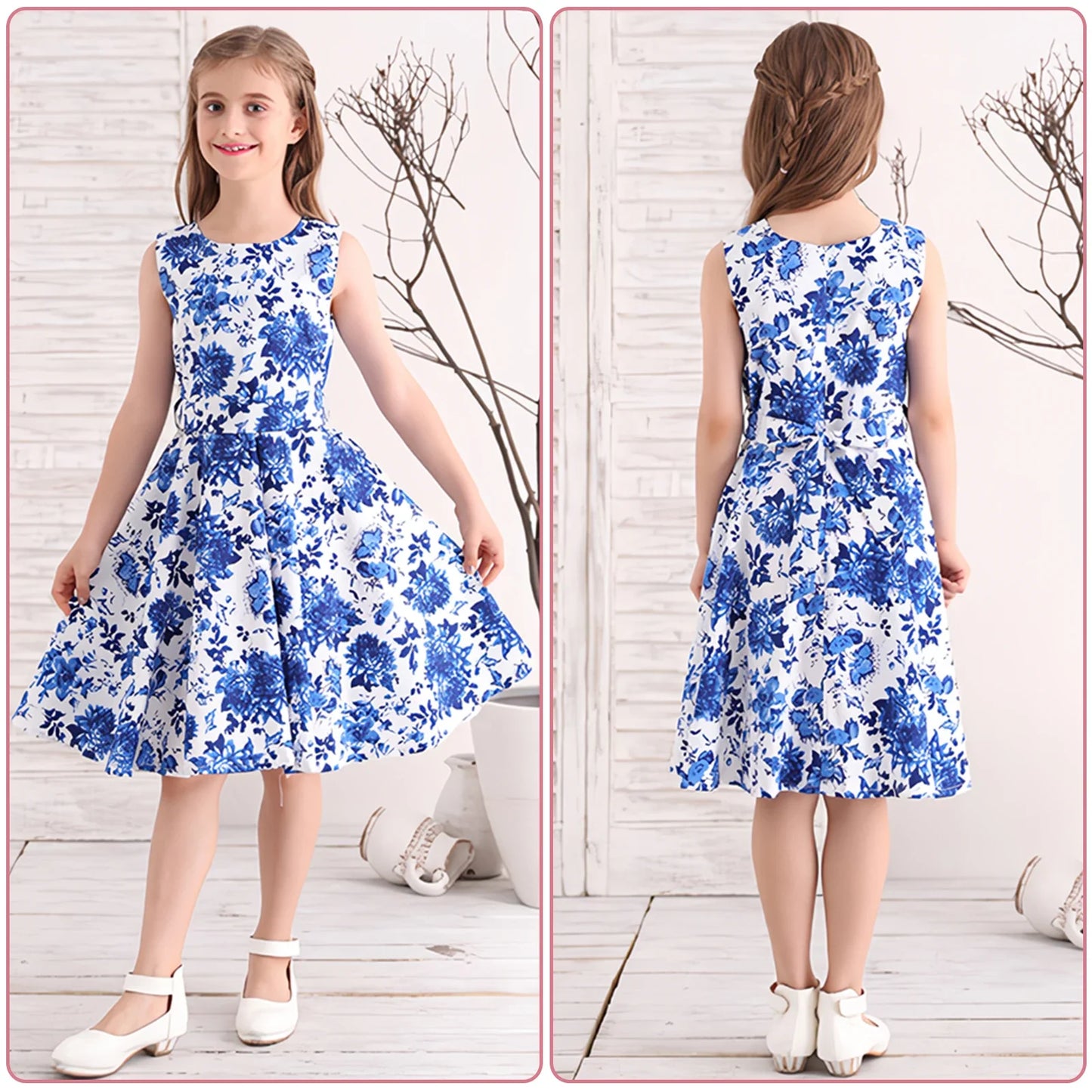Girl's Retro Dress,Summer Princess Sleeveless Polka Dots Cotton Lightthin Romantic Floral 50s Vintage Dress Party Wedding Daliy