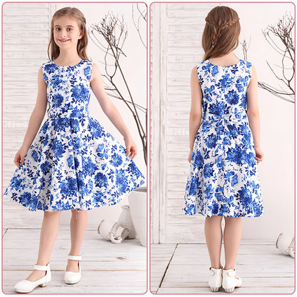 Girl's Retro Dress,Summer Princess Sleeveless Polka Dots Cotton Lightthin Romantic Floral 50s Vintage Dress Party Wedding Daliy