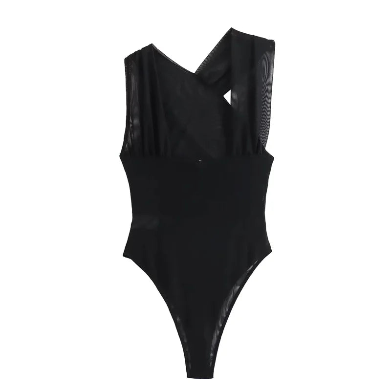 2025 Woman Body Leopard Print Mesh Sleeveless Bodysuit Women Summer Tulle Off Shoulder Tight Bodysuit Lingerie Sexy Body