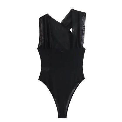2025 Woman Body Leopard Print Mesh Sleeveless Bodysuit Women Summer Tulle Off Shoulder Tight Bodysuit Lingerie Sexy Body