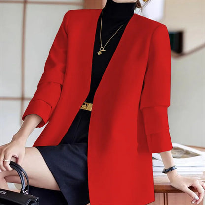 Fashionable Versatile Spring Autumn Women's Blazer Jacket Korean Style Street Style Long Sleeve Suit Coat Pure Color Commute...