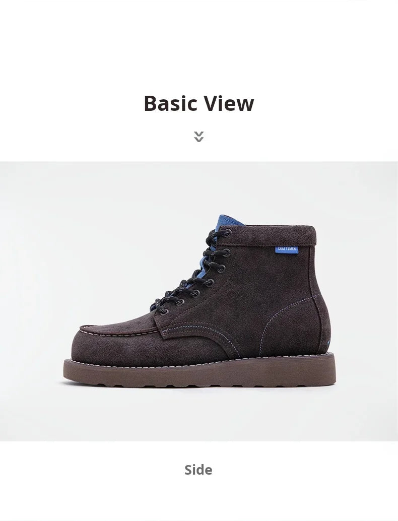 Maden Men's Vintage Brown Cow Suede Work Boots Chunky Sole Lace-Up High Top Thermal Combat Boots for Autumn and Winter Shoes