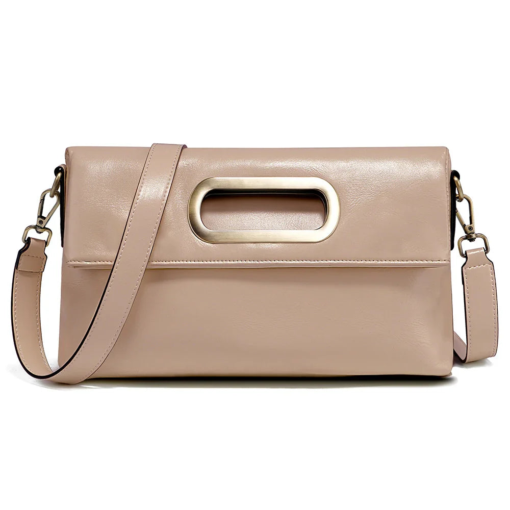 Vintage Genuine Leather Handbag for Women Large Capacity Brown Crossbody Designer Shoulder Bag 2026 Summer Beige Sac Bolsa